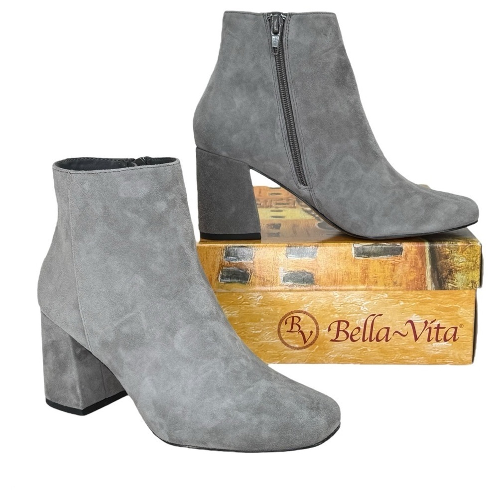 Bella Vita Wilma Grey Kidsuede Leather Womens Ankle Boots Size 7W